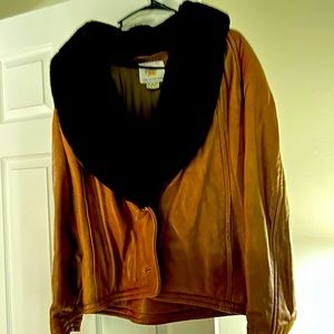 Brown leather womens jacket